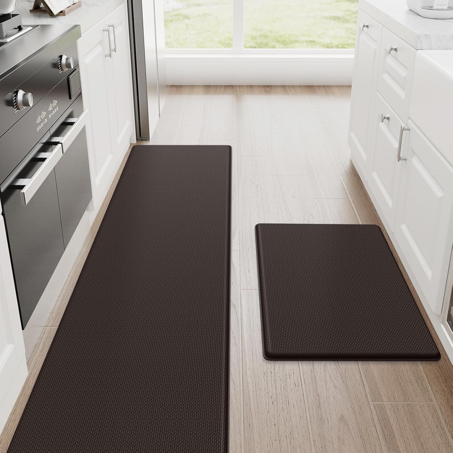 Kitchen Mats, 2PCS Kitchen Rugs, Cushioned anti Fatigue Kitchen Mats for Floor, Non-Slip Standing Desk Mat, Waterproof Kitchen Rug Set for Kitchen,20" X 32"+20" X 94.5"-Full 1Inch Thick,Black
