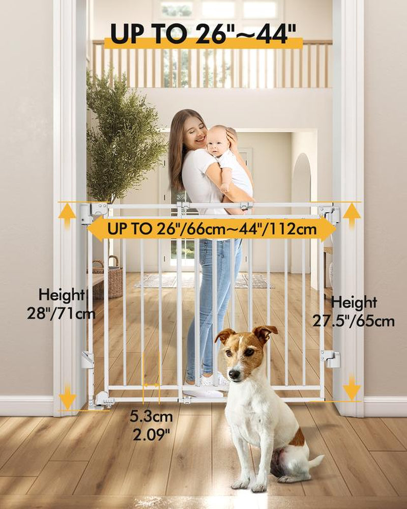 Baby Gate for Stairs Doorways & Kitchen, 26.4"-43" W X 29" H, No Bottom Bar Dog Gate, One-Handed Auto-Close, Hardware Mount Safety Gate for Dogs & Toddlers, Black