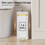 1.6 Gal Slim Bathroom Trash Can with Slow-Closed Lid, Step Pedal, 6L Stainless Steel Garbage Can with Removable Inner Bucket, Built-In Odor Filter, Small Wastebasket for Bathroom, Toilet, Home Office, Bedroom