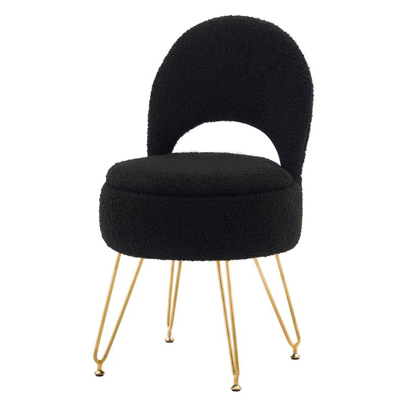 Teddy Velvet, Storage Vanity Stool Chair with Folding Back, Make-Up, Office, Bedroom
