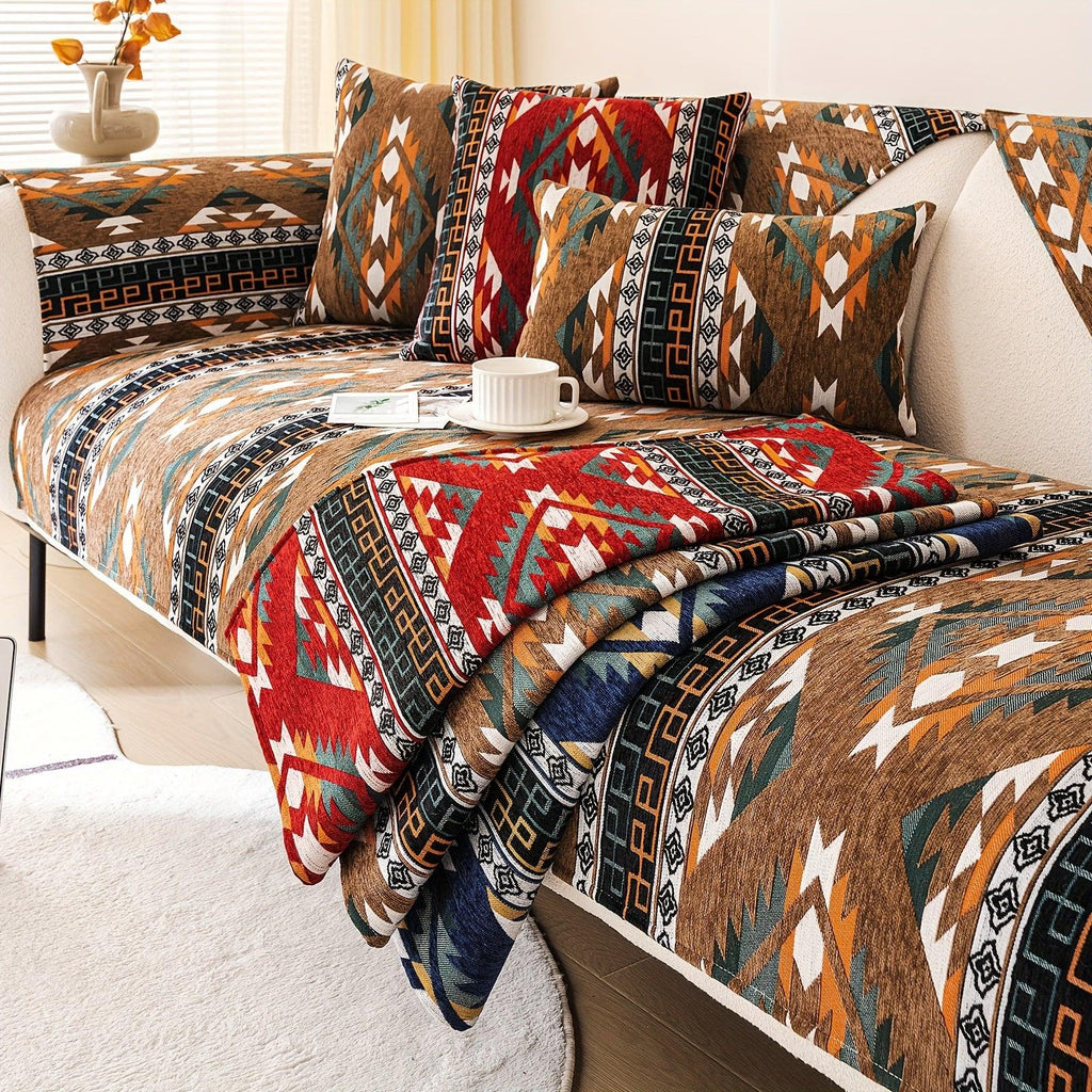 Boho Winter Couch Cover - Chic Snow Chenille Pet Protector