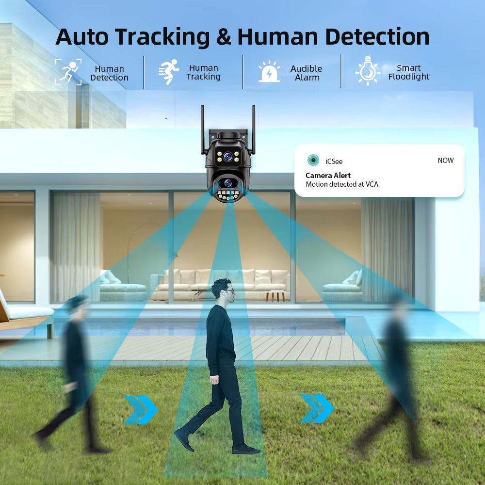 4K 8MP HD Wifi PTZ Camera Outdoor 4MP Dual Lens Dual Screen AI Auto Tracking IP Camera