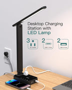 Addtam LED Touch Desk Lamp, Power Strip with 3 Outlets 4 USB Charging Ports(2 USBC)