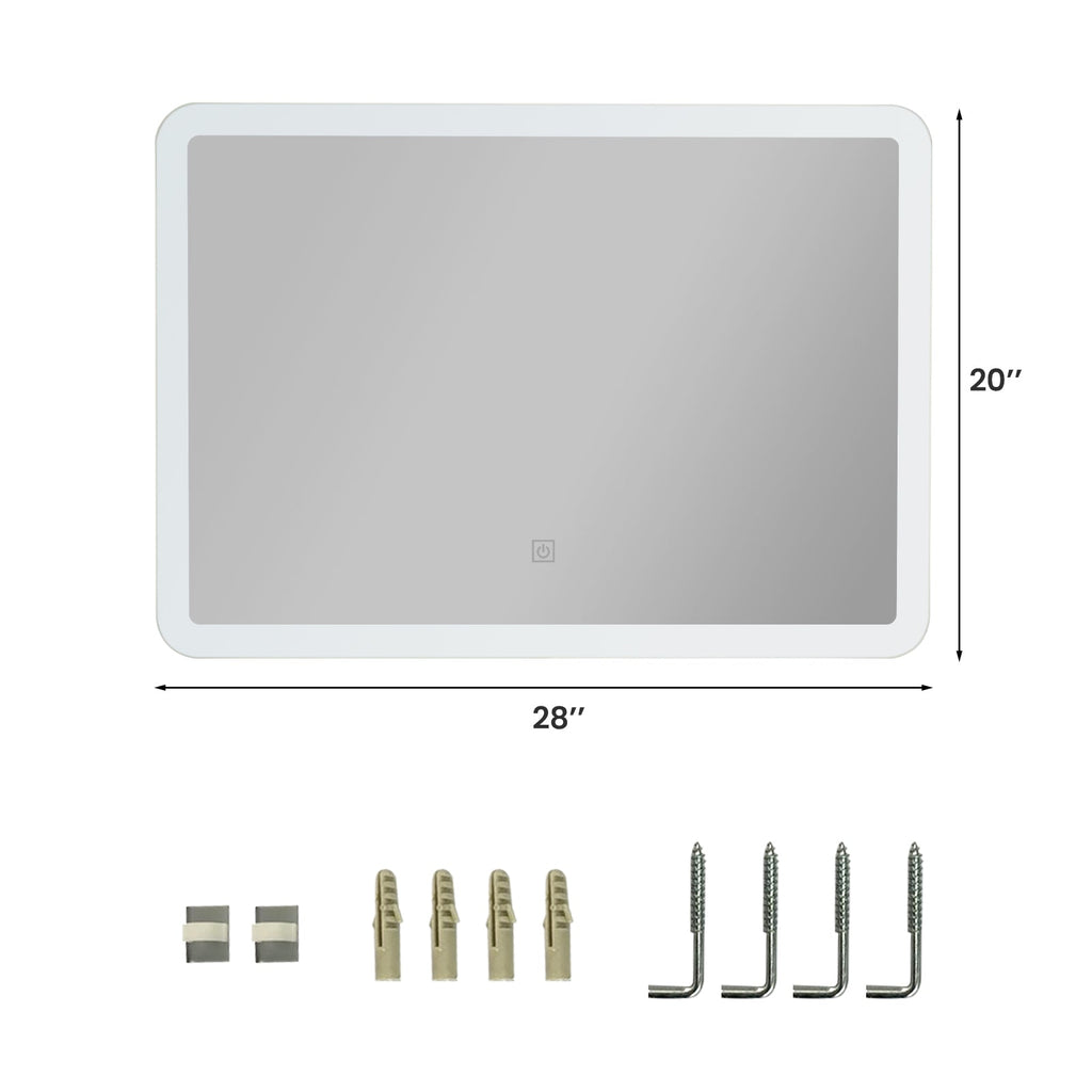 LED Wall-mounted Bathroom Rounded Arc Corner Mirror with Touch Control 28x20 Inch