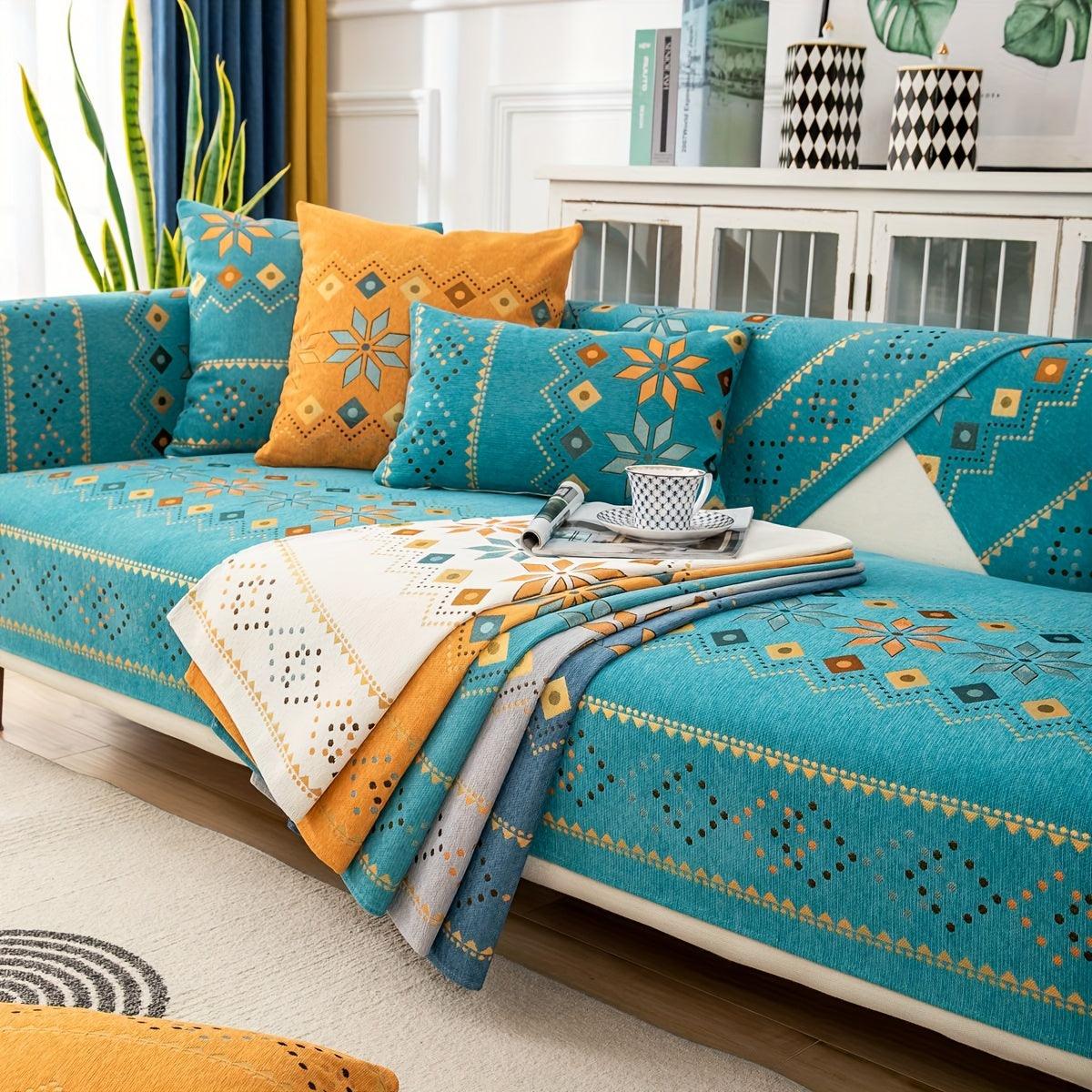 Geometric Bohemian Chenille Slipcovers Pet/Kid Friendly Washable