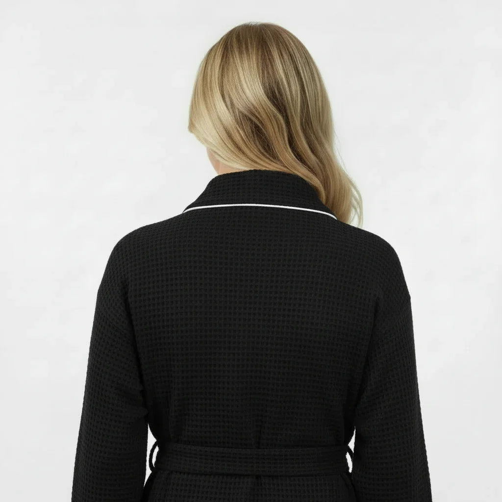 Waffle Piping Bathrobe – Lightweight Spa Comfort