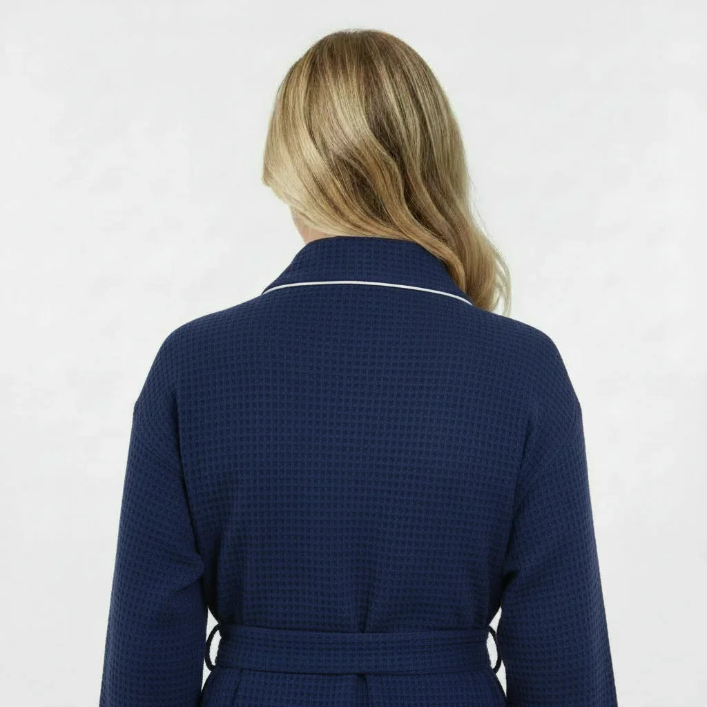 Waffle Piping Bathrobe – Lightweight Spa Comfort
