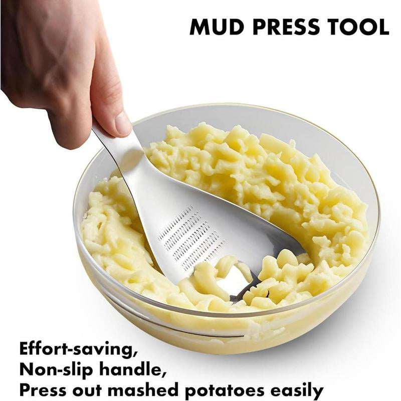 Heavy Duty Food Grade Stainless Steel: Multifunction Potato Masher w Slotted Spoon, Egg Separator, Grinder Kitchen Gadget, Easy Clean & Dishwasher Safe.
