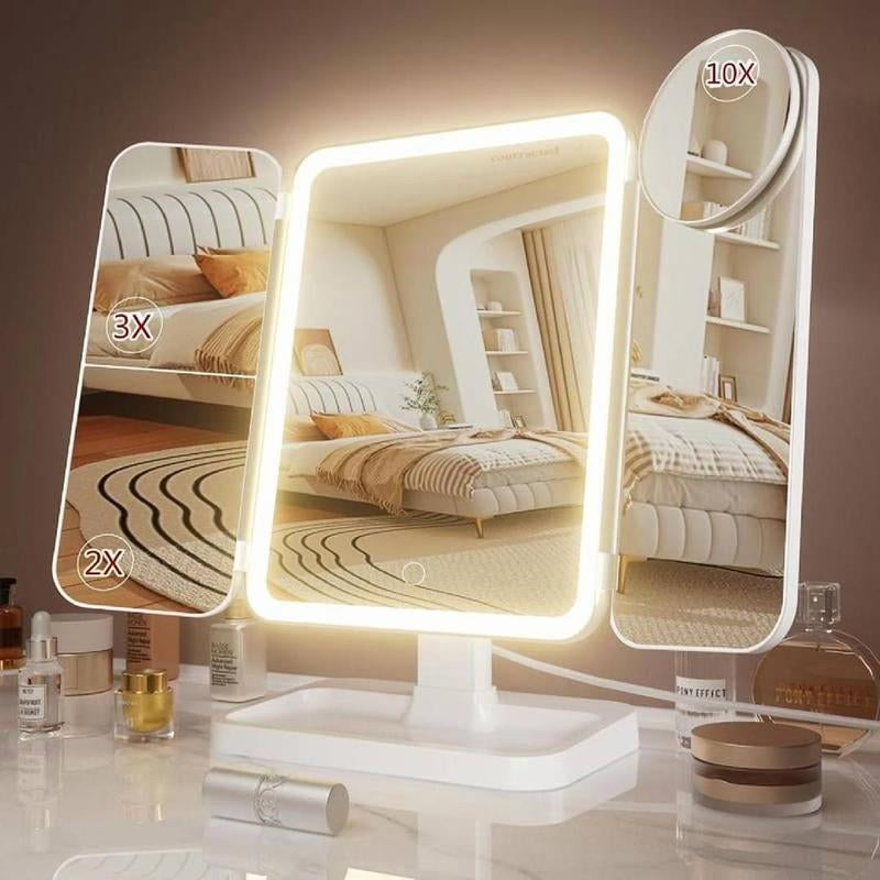 Great Gift! KEIMI Portable LED Light Makeup Mirror, Adjustable Touch Lighting, 2X/3X/5X Magnification Foldable Vanity Mirror