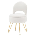 Teddy Velvet, Storage Vanity Stool Chair with Folding Back, Make-Up, Office, Bedroom