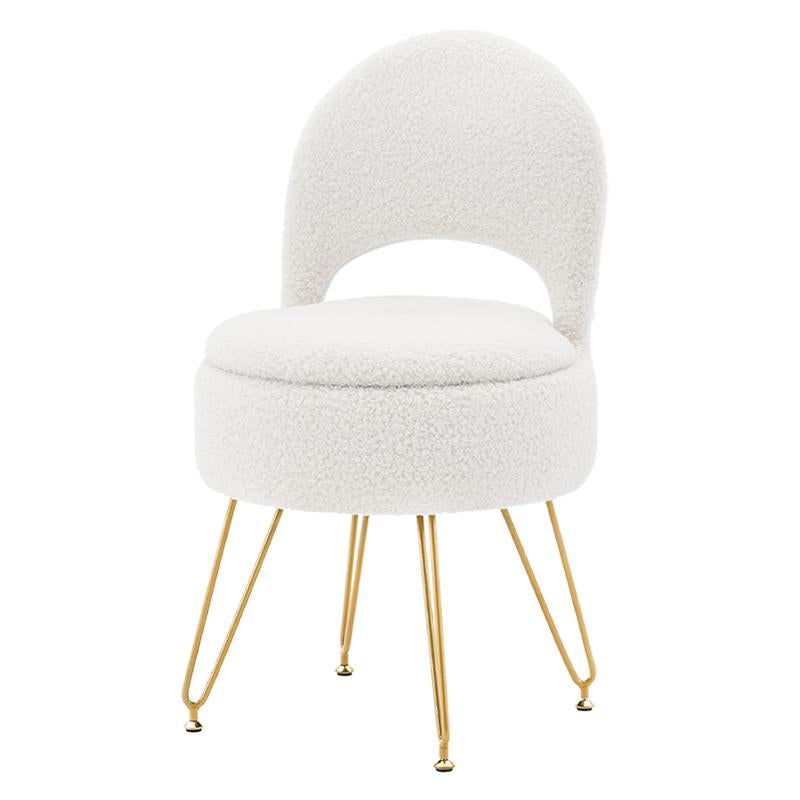 Teddy Velvet, Storage Vanity Stool Chair with Folding Back, Make-Up, Office, Bedroom