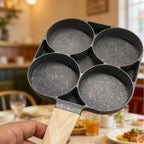 Non-Stick 4-Hole Star Egg Pan Cookware, Granite-Style Pancake Skillet with Wooden Handle, Small Frying Pan for Eggs, Omelets, Toast, Pancakes, Crepes, Sandwiches, Breakfast, Easy Clean, Kitchen Gadget, Multifunctional, Birthday Gift