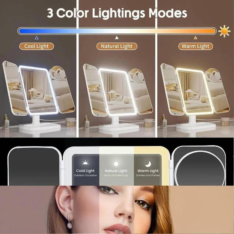 Great Gift! KEIMI Portable LED Light Makeup Mirror, Adjustable Touch Lighting, 2X/3X/5X Magnification Foldable Vanity Mirror