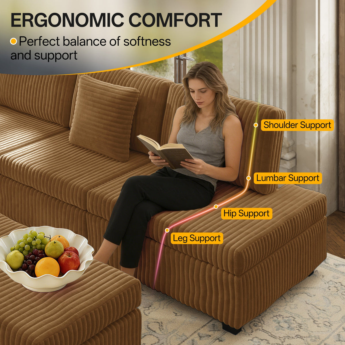 L-Shaped Sectional Sofa Set with Removable Ottoman