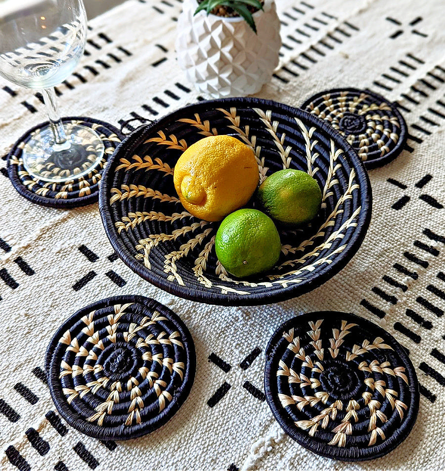 Black White Woven African Wall Storage Baskets Set of 2