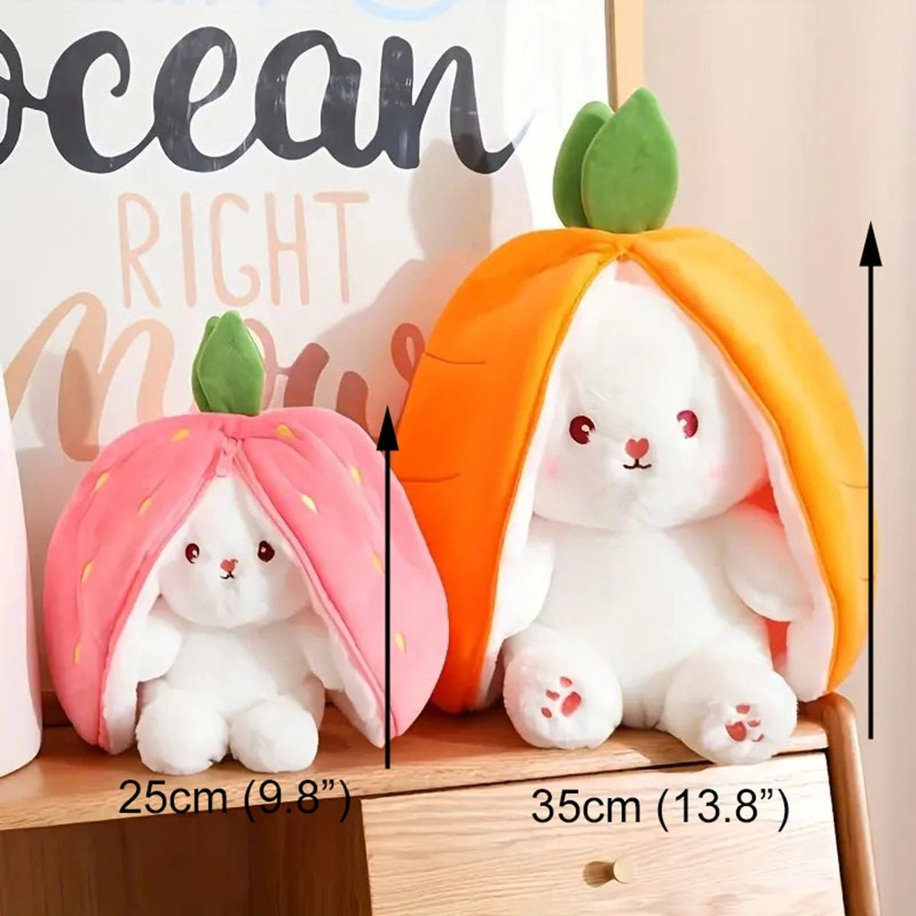 Reversible Strawberry Bunny Plush Toy for Kids Hide and Seek Transforming Toy