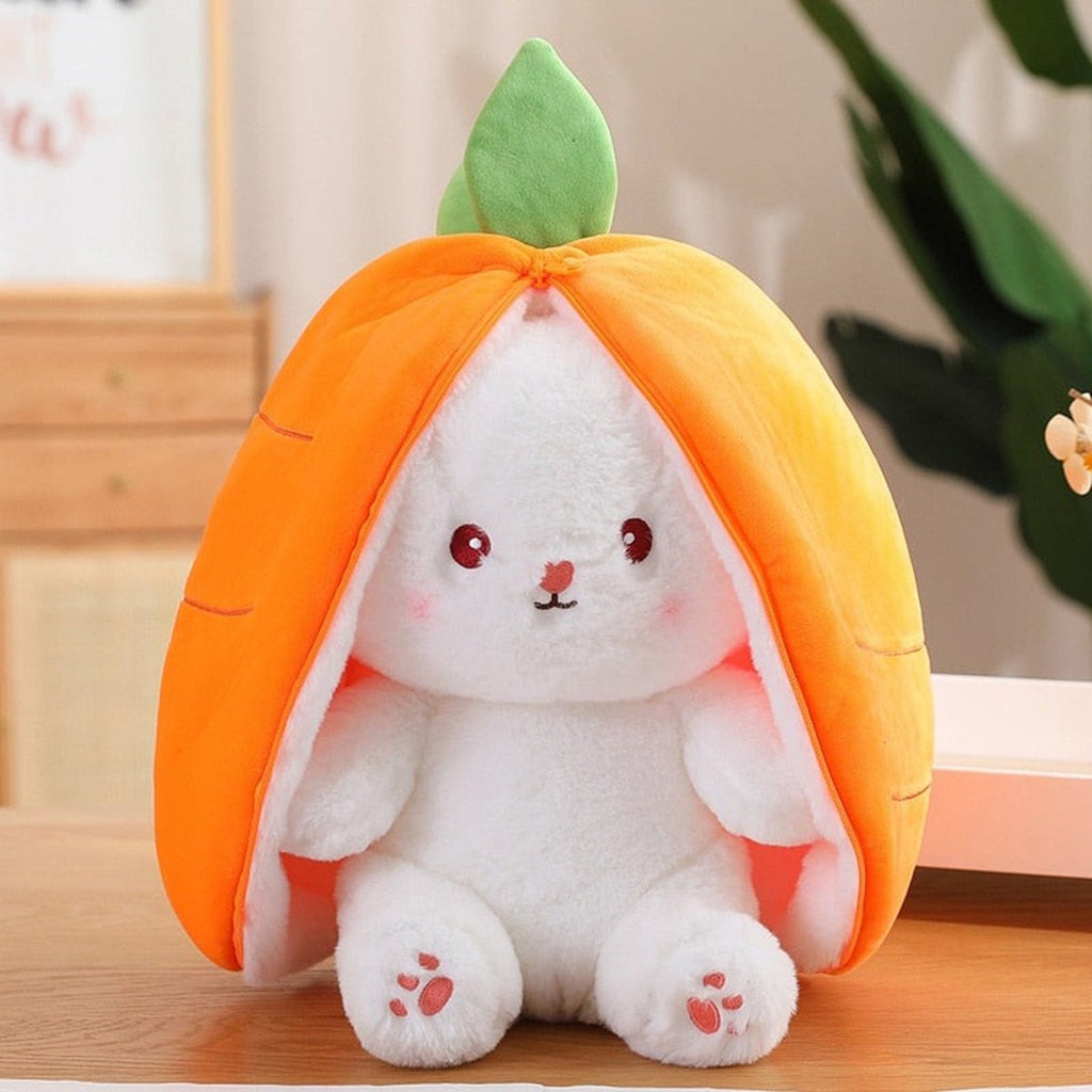 Reversible Strawberry Bunny Plush Toy for Kids Hide and Seek Transforming Toy