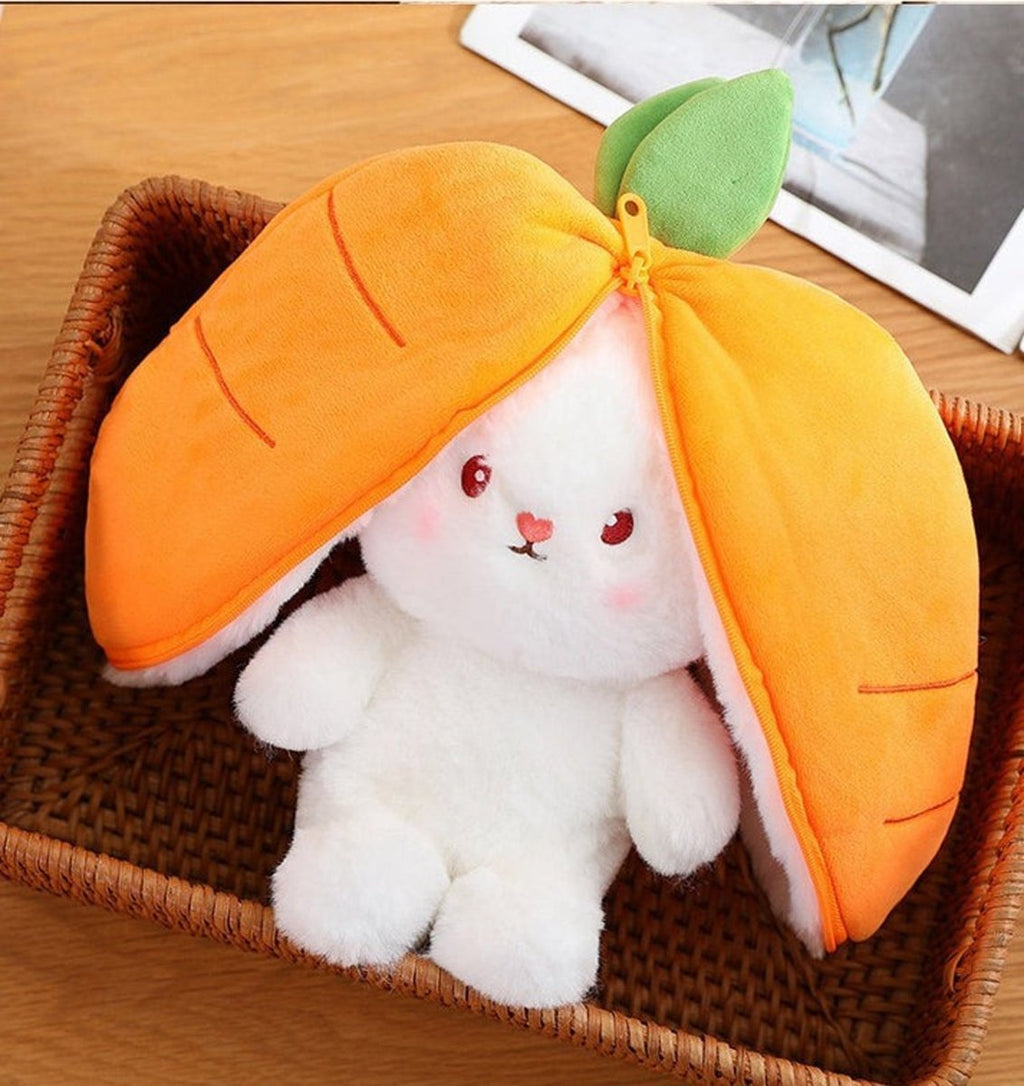 Reversible Strawberry Bunny Plush Toy for Kids Hide and Seek Transforming Toy