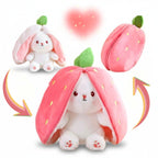 Reversible Strawberry Bunny Plush Toy for Kids Hide and Seek Transforming Toy