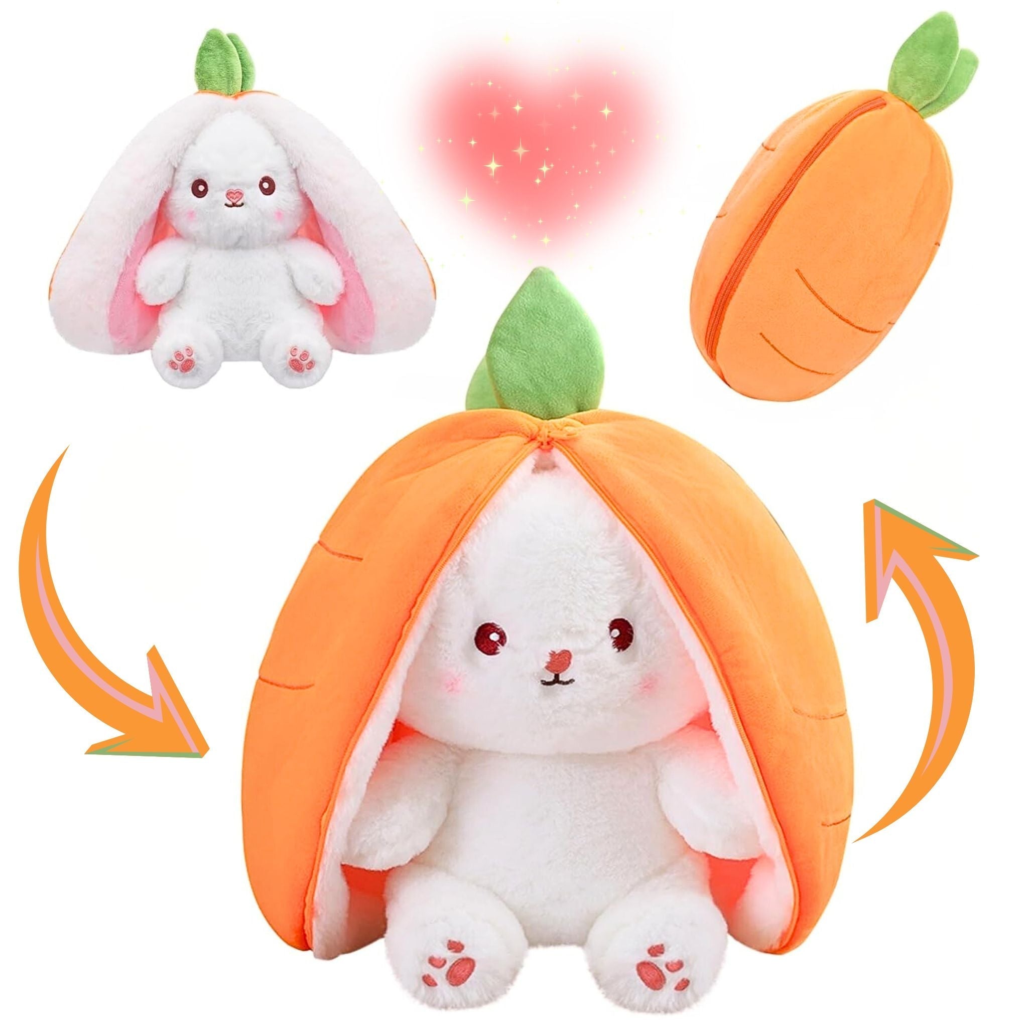 Reversible Strawberry Bunny Plush Toy for Kids Hide and Seek Transforming Toy