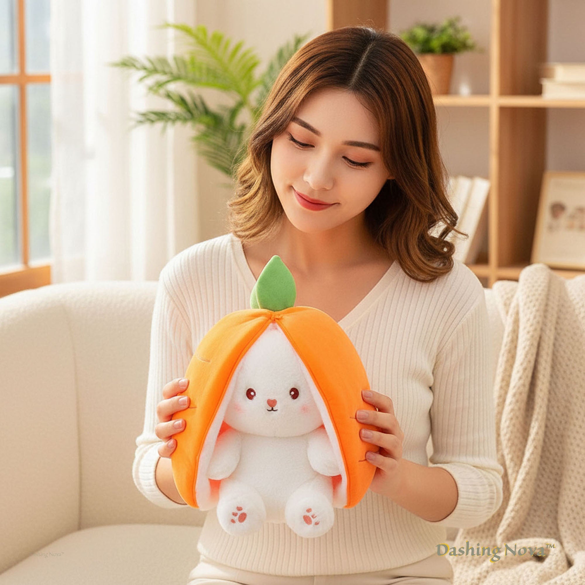Reversible Strawberry Bunny Plush Toy for Kids Hide and Seek Transforming Toy