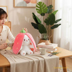 Reversible Strawberry Bunny Plush Toy for Kids Hide and Seek Transforming Toy