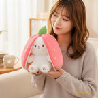 Reversible Strawberry Bunny Plush Toy for Kids Hide and Seek Transforming Toy