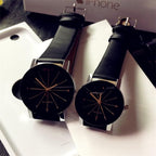Business Luxury Couple Quartz Watch Dial Hour Analog Women Watches Men Leather Wristwatches Casual Simple Rhinestone Quartz Leather Wrist Watch For Father’s Day