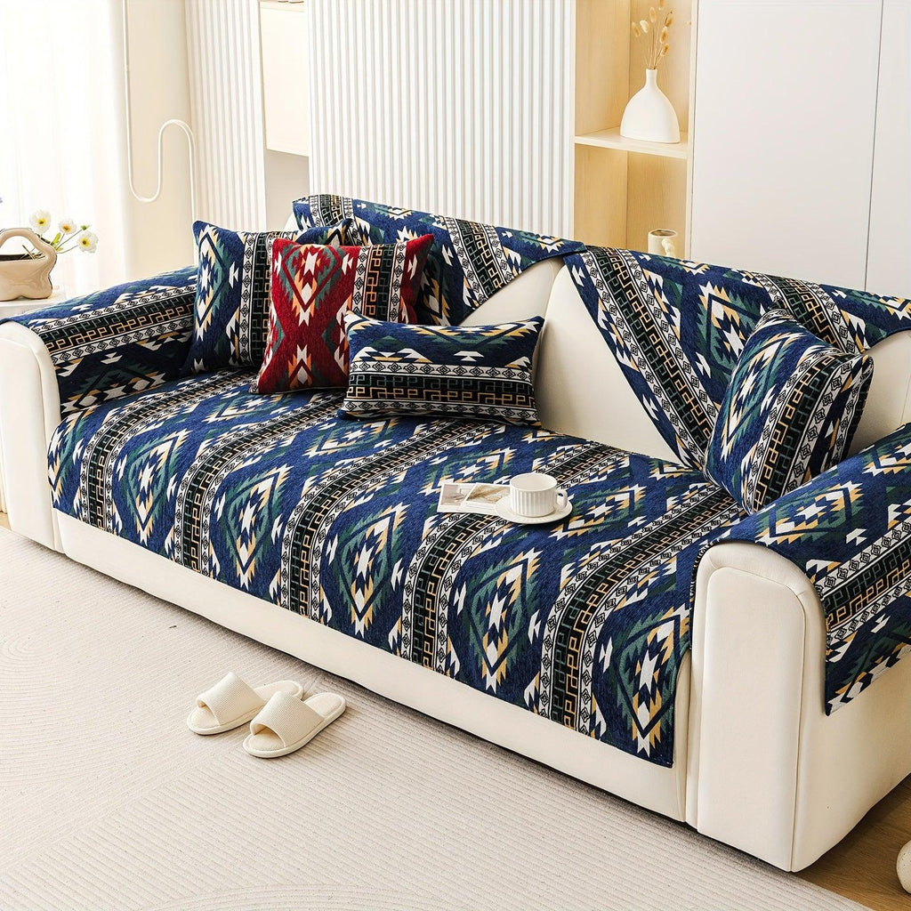 Boho Winter Couch Cover - Chic Snow Chenille Pet Protector