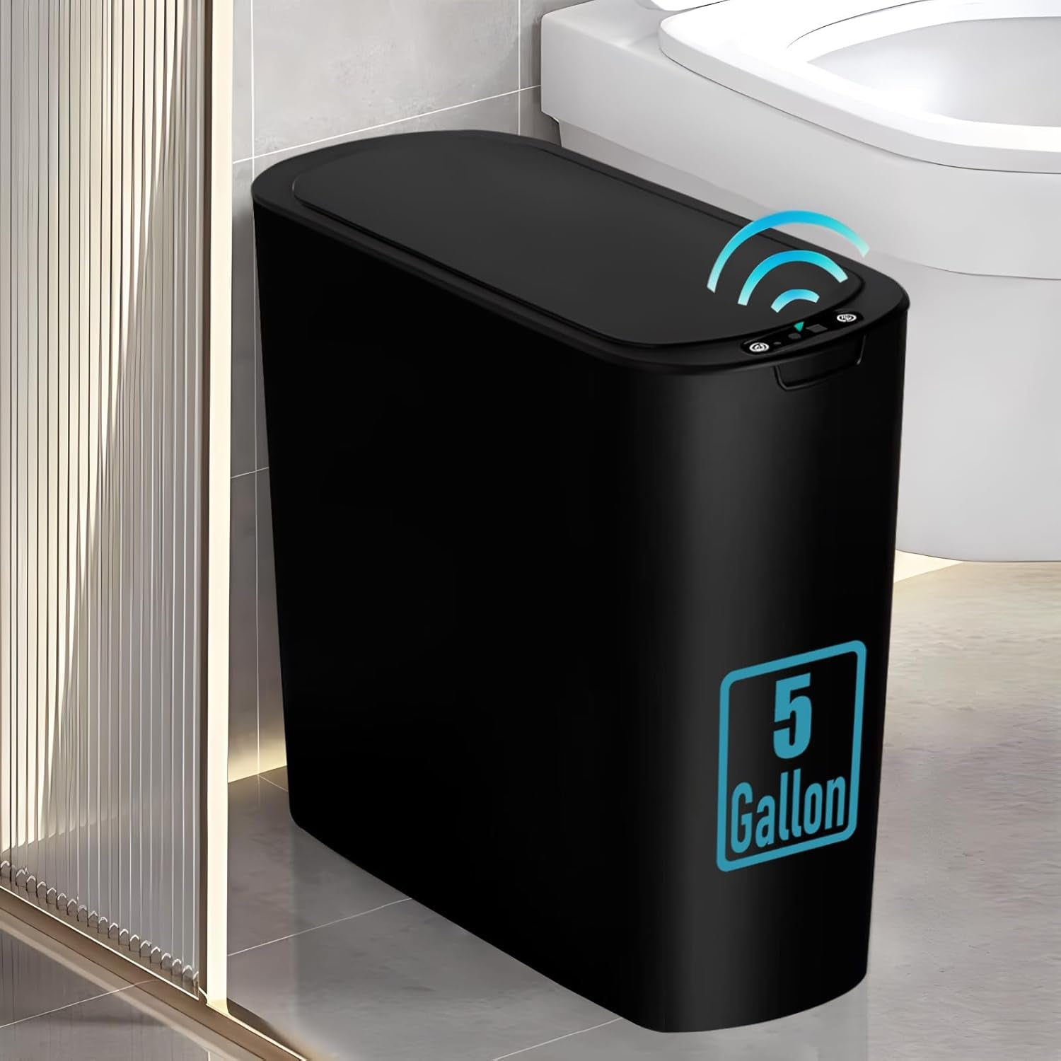 TIPGO 5 Gallon Motion Senor Bathroom Trash Can with Lid, VARIOUS COLORS, Automatic Garbage Can Touchless, Smart Plastic Waste Basket for Narrow Spaces, Bathroom, Office, Bedroom, Living Room (Black)