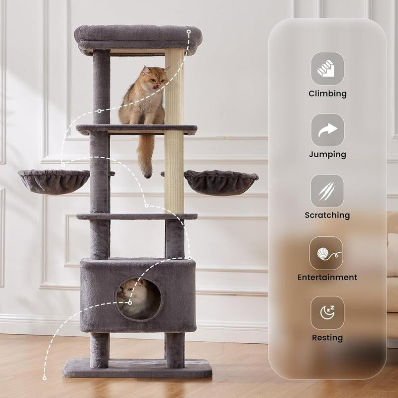 Gardner Pet 65In Heavy Duty Cat Tree Tower for Large Cats, Multi-Level Cat Furniture with Replaceable Sisal Scratching Post, Hammock | Extra-Large Platform & Condo