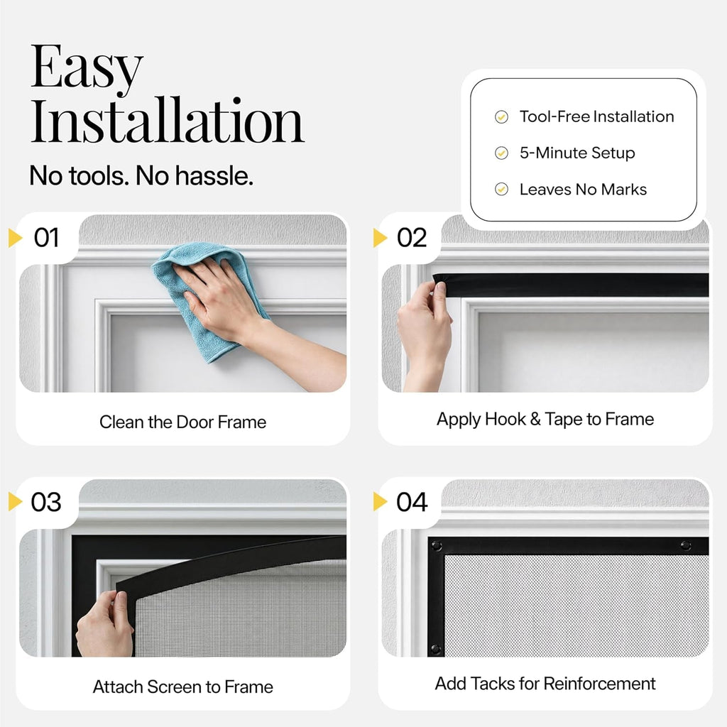 AUGO Heavy Duty Magnetic Screen Door - Self-Sealing for Ultimate Bug Protection
