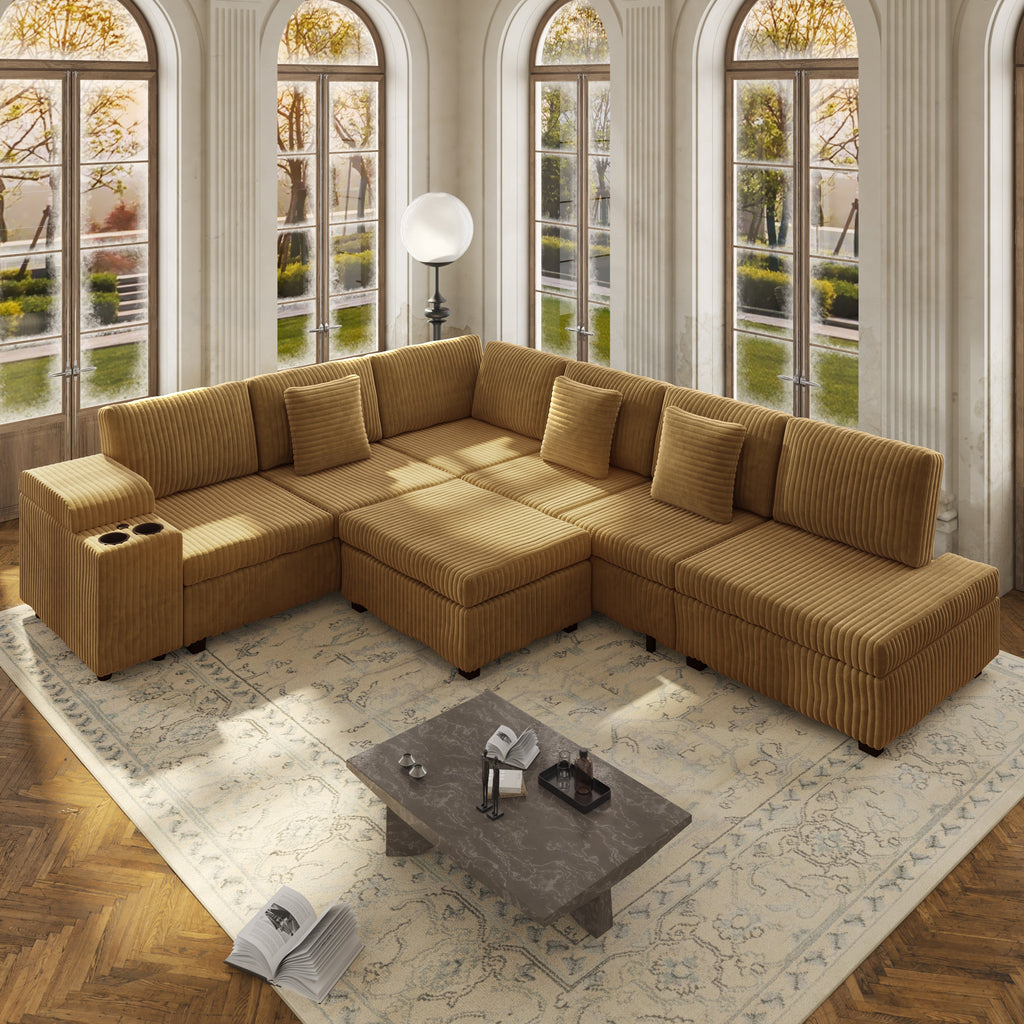 L-Shaped Sectional Sofa Set with Removable Ottoman