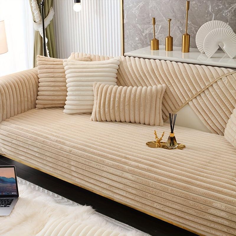 Luxurious Rabbit Fur Sofa Slipcover | Non-Slip Light Grey for Pet/Kid Protection