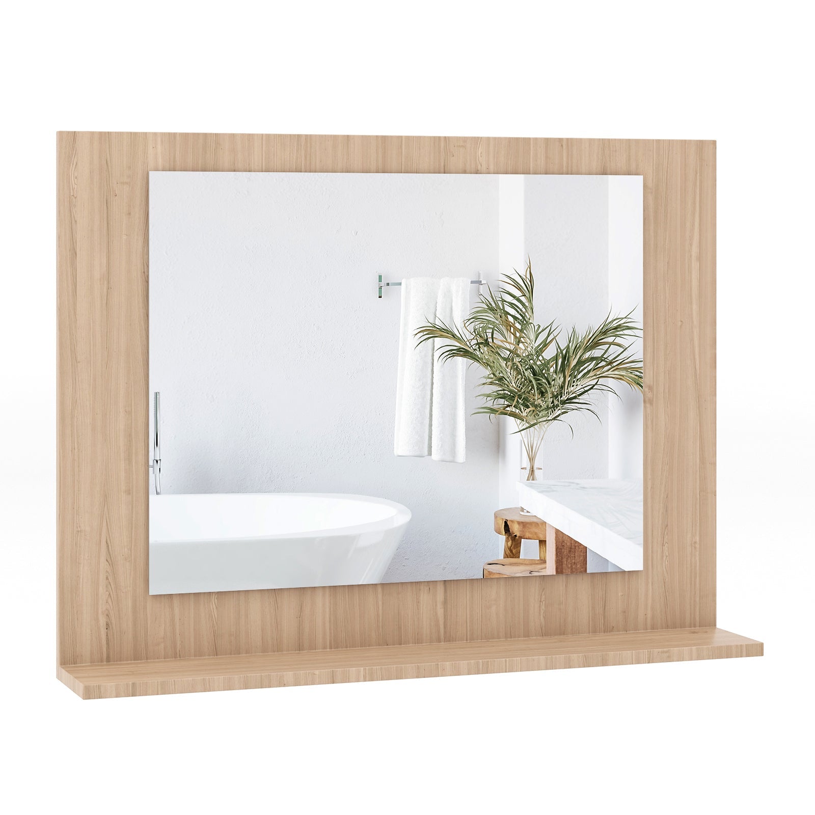 Wood Frame Rectangle Bathroom Mirror with Shelf 23.5 x 17.5 Inch