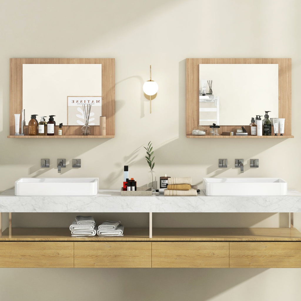 Wood Frame Rectangle Bathroom Mirror with Shelf 23.5 x 17.5 Inch