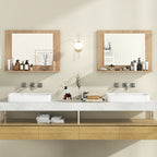 Wood Frame Rectangle Bathroom Mirror with Shelf 23.5 x 17.5 Inch