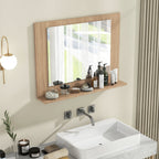 Wood Frame Rectangle Bathroom Mirror with Shelf 23.5 x 17.5 Inch