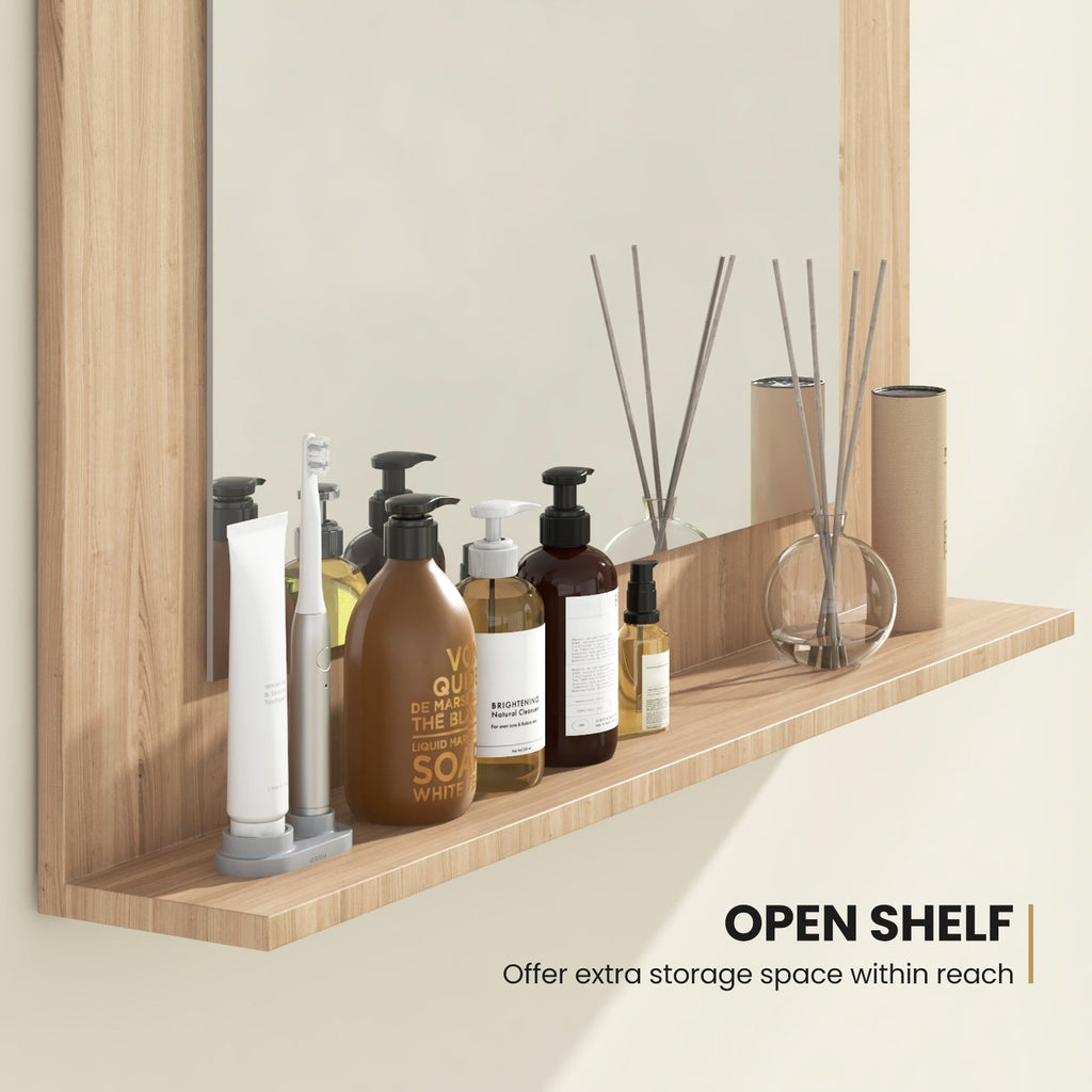 Wood Frame Rectangle Bathroom Mirror with Shelf 23.5 x 17.5 Inch
