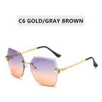 Classic Rimless Sunglasses Women Metal Frame Diamond Cutting Lens Sunglasses For Women New Fashion Black Color New Retro Sun Glasses For Women New Summer Style Sun glasses For Female Famous Style Frames