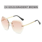 Classic Rimless Sunglasses Women Metal Frame Diamond Cutting Lens Sunglasses For Women New Fashion Black Color New Retro Sun Glasses For Women New Summer Style Sun glasses For Female Famous Style Frames