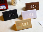 Wooden LED Alarm/Desk/Table Clock with Date, Temperature & Sound/Brightness Control