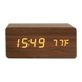 Wooden LED Alarm/Desk/Table Clock with Date, Temperature & Sound/Brightness Control