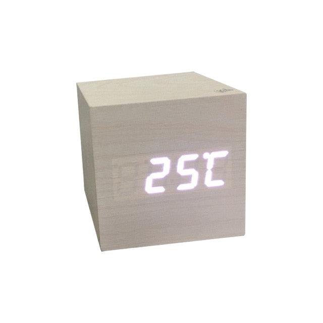 Wooden LED Alarm/Desk/Table Clock with Date, Temperature & Sound/Brightness Control