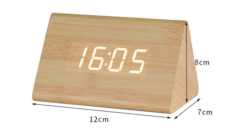 Wooden LED Alarm/Desk/Table Clock with Date, Temperature & Sound/Brightness Control