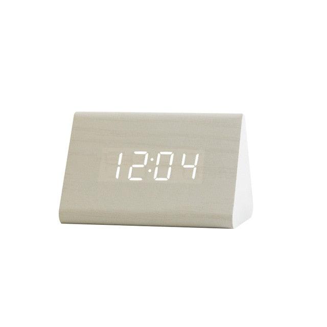 Wooden LED Alarm/Desk/Table Clock with Date, Temperature & Sound/Brightness Control