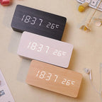 Wooden LED Alarm/Desk/Table Clock with Date, Temperature & Sound/Brightness Control