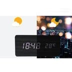 Wooden LED Alarm/Desk/Table Clock with Date, Temperature & Sound/Brightness Control