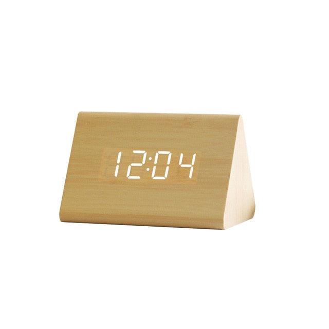 Wooden LED Alarm/Desk/Table Clock with Date, Temperature & Sound/Brightness Control