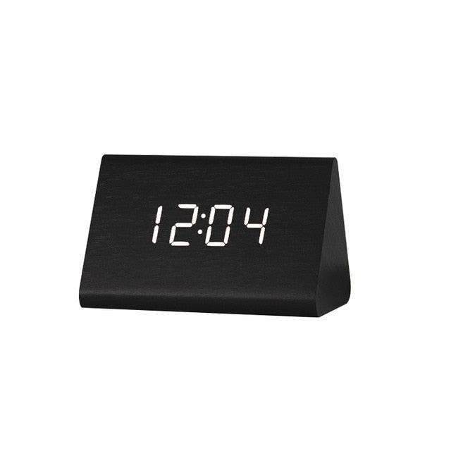 Wooden LED Alarm/Desk/Table Clock with Date, Temperature & Sound/Brightness Control